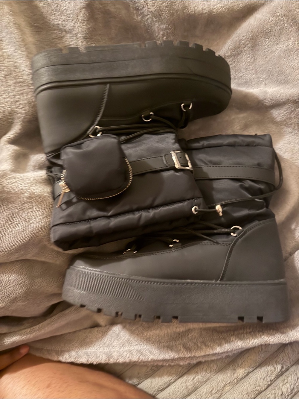 JustFab Black Platform Lace-Up Boots with Removable Pouch